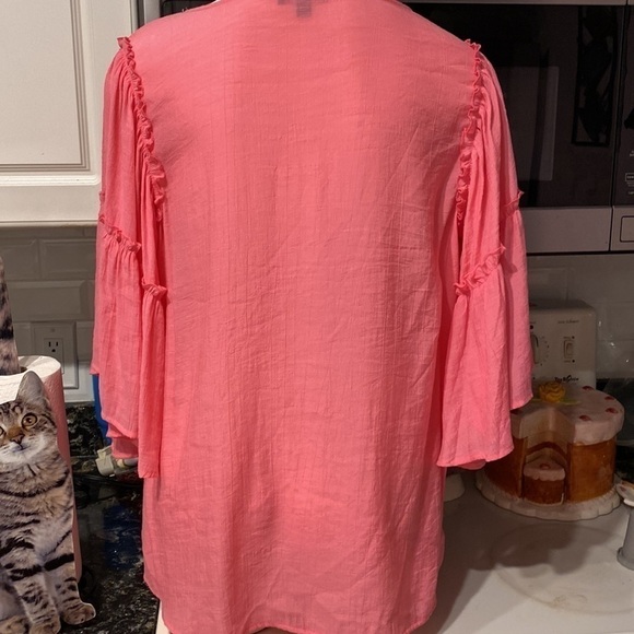 C womens Cocomo casual solid pink 3/4 sleeve plus size top 1X - Picture 3 of 4